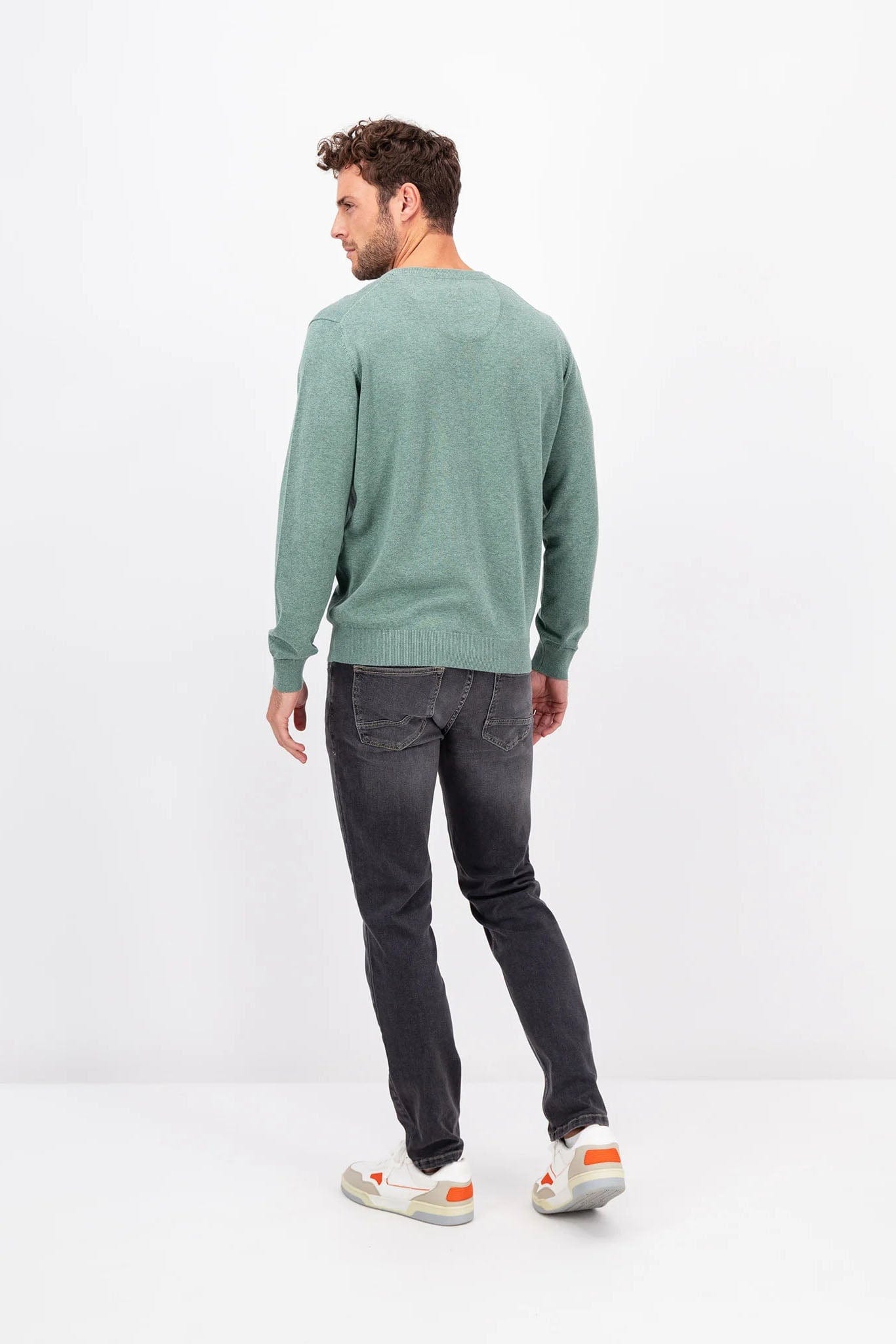 Fynch Hatton Superfine Cotton Crew Neck Jumper - Sage Green