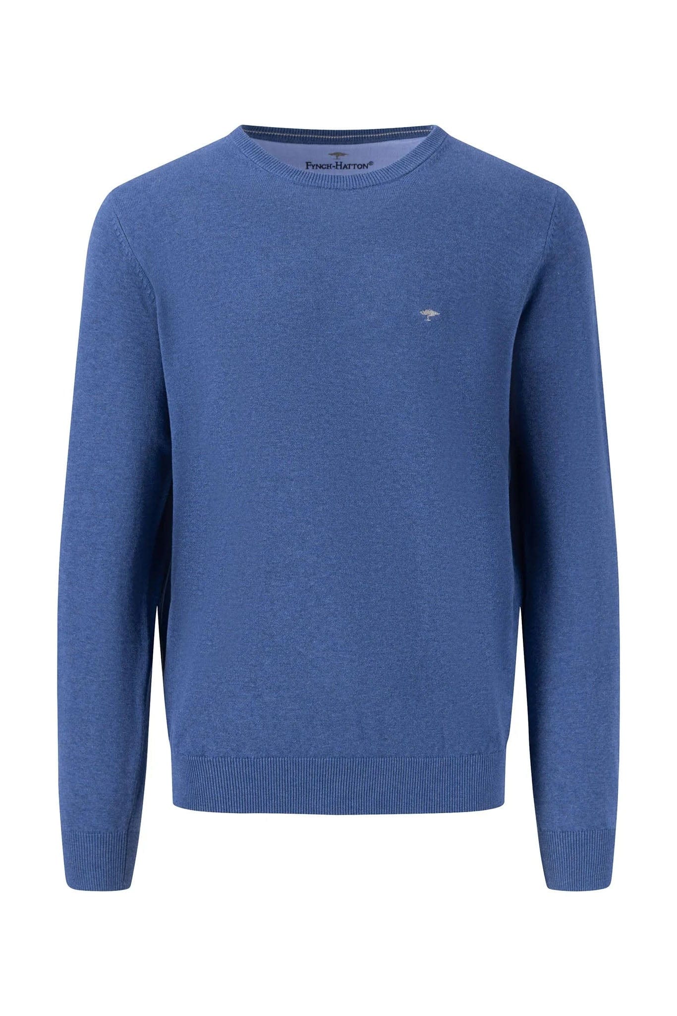 Fynch Hatton Superfine Cotton Crew Neck Jumper - Wave Blue