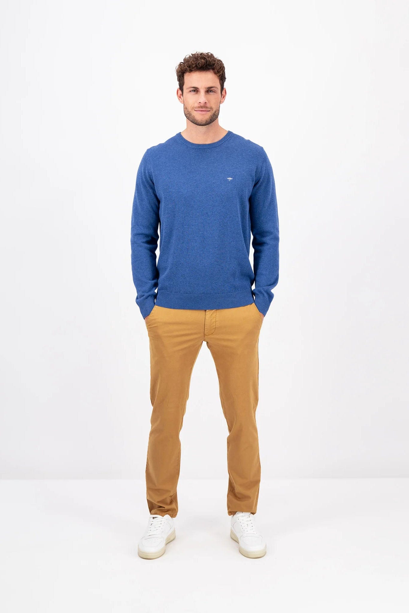 Fynch Hatton Superfine Cotton Crew Neck Jumper - Wave Blue