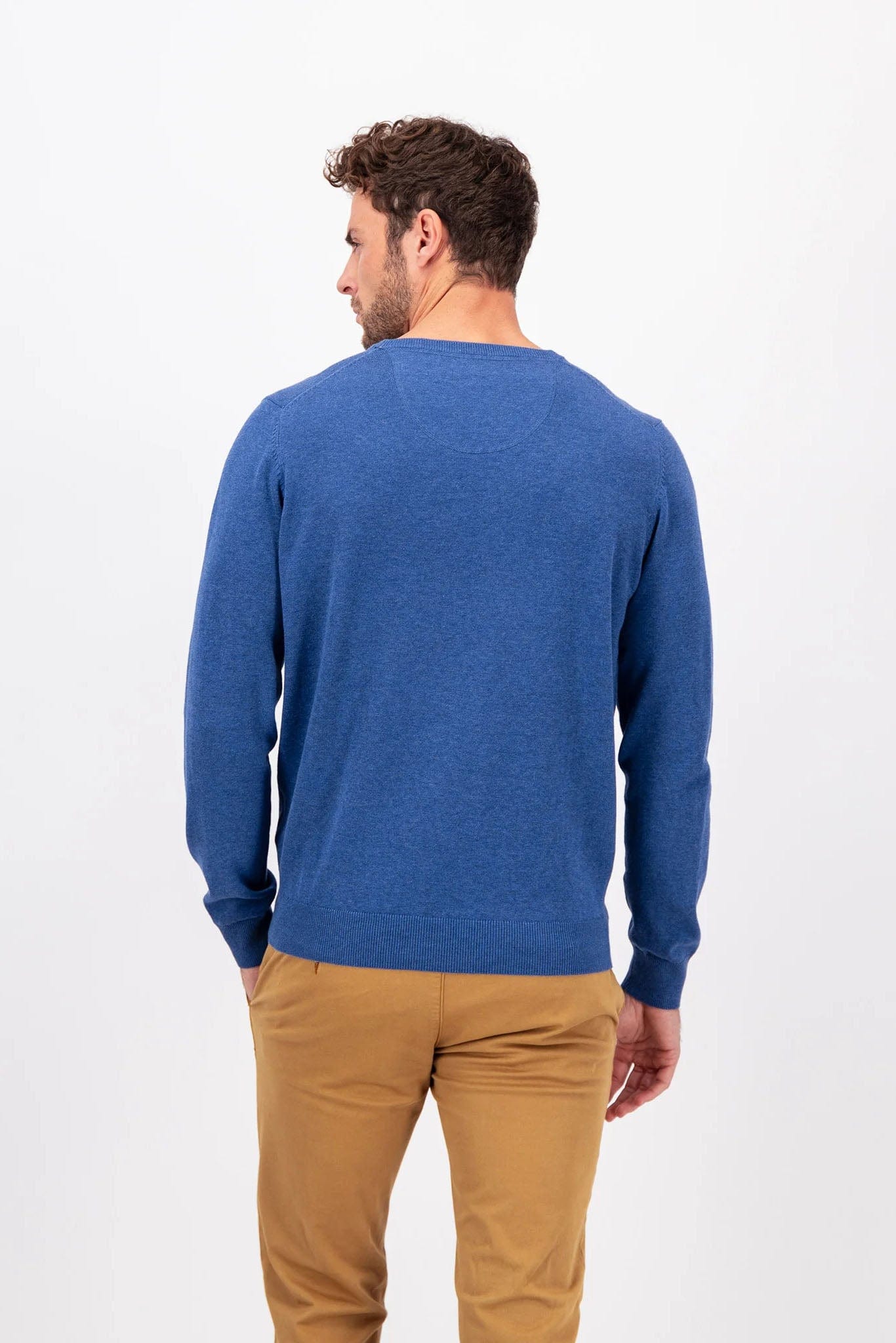 Fynch Hatton Superfine Cotton Crew Neck Jumper - Wave Blue