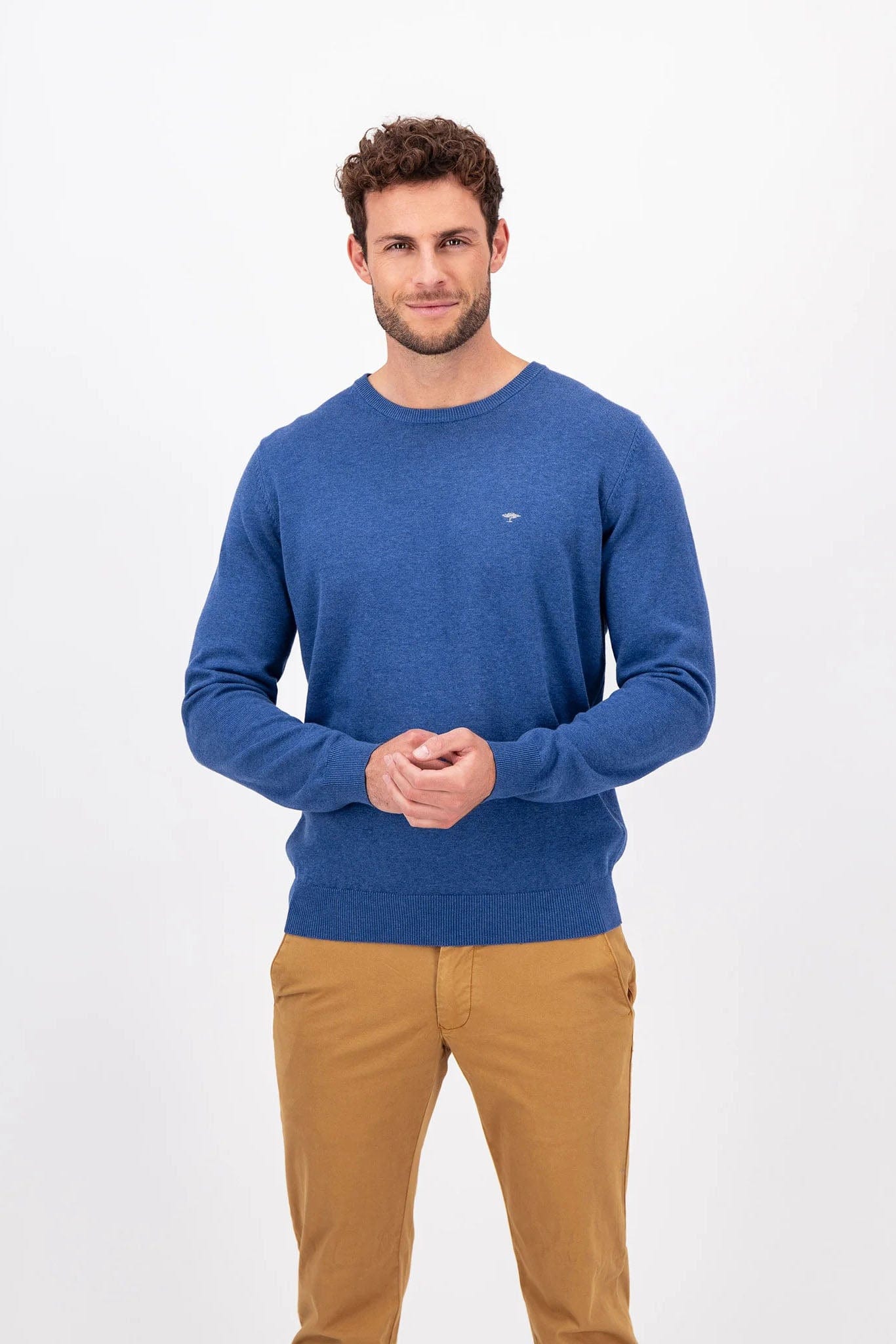 Fynch Hatton Superfine Cotton Crew Neck Jumper - Wave Blue