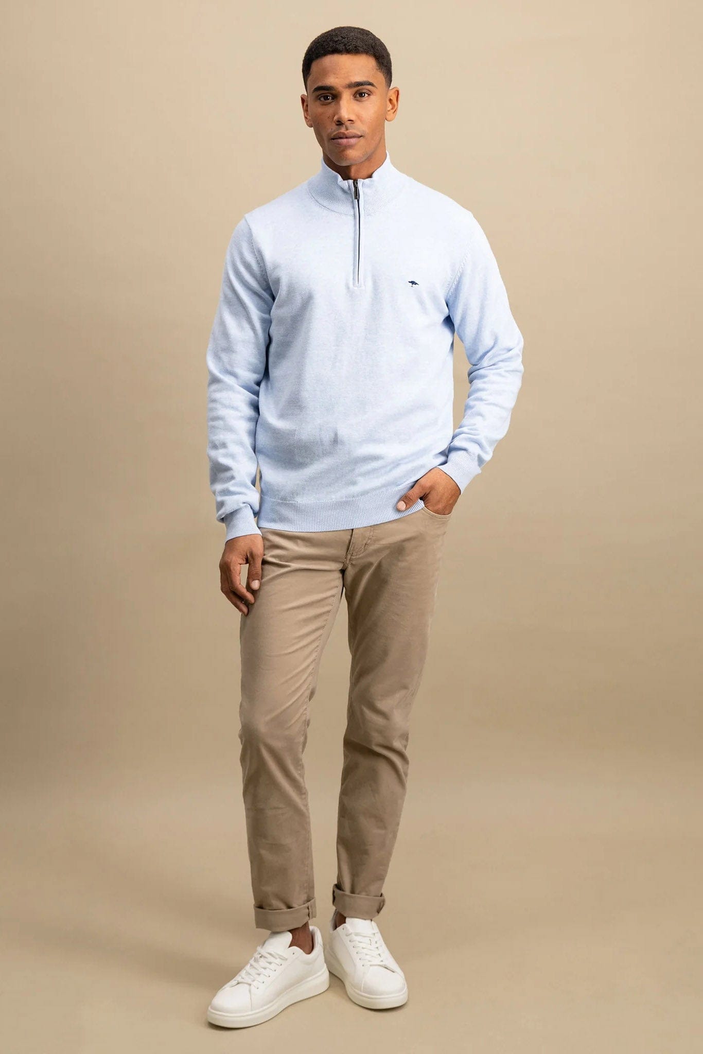 Fynch Hatton Superfine Cotton Quarter Zip Jumper - Summer Breeze