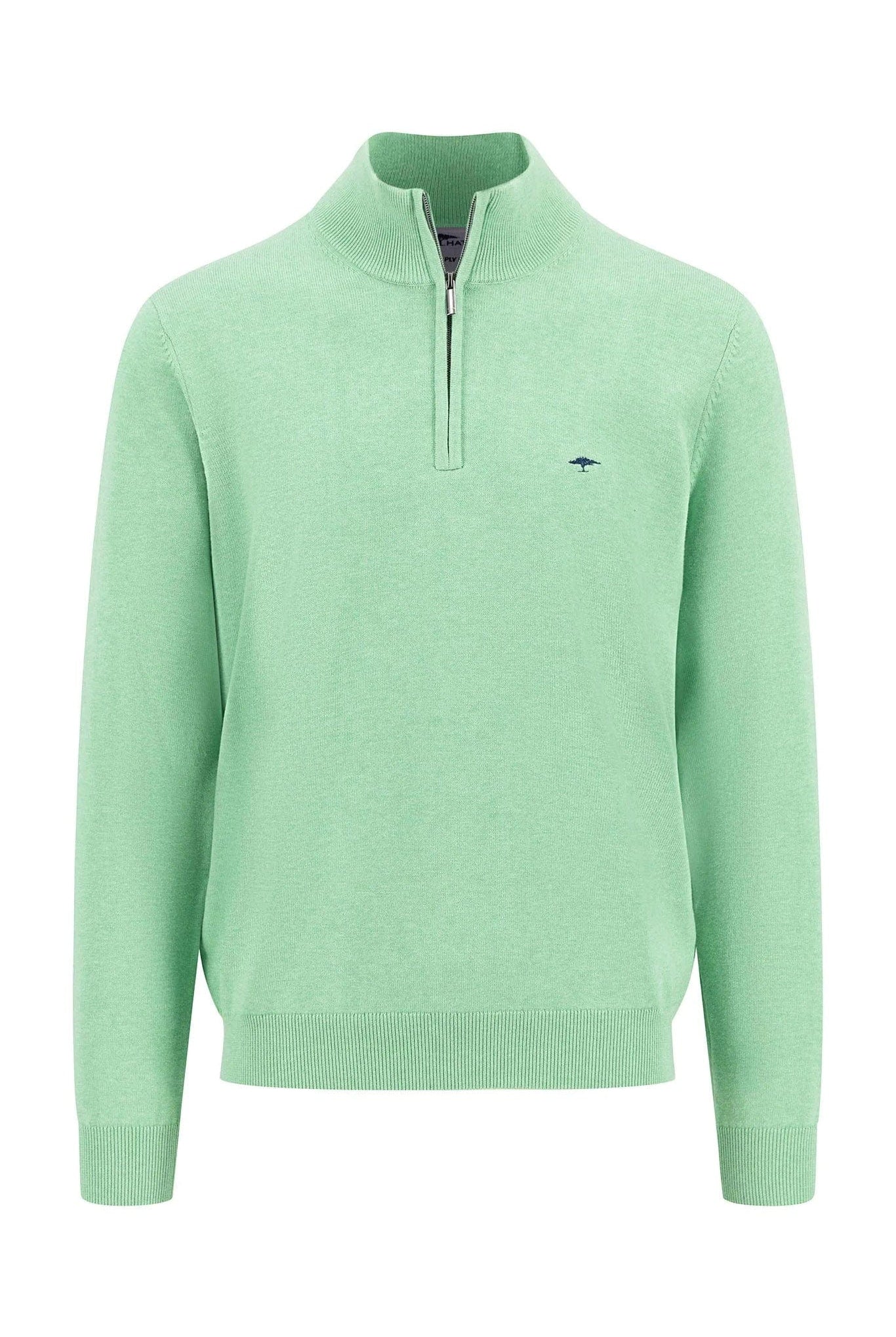 Fynch Hatton Superfine Cotton Quarter Zip Jumper - Turf Green