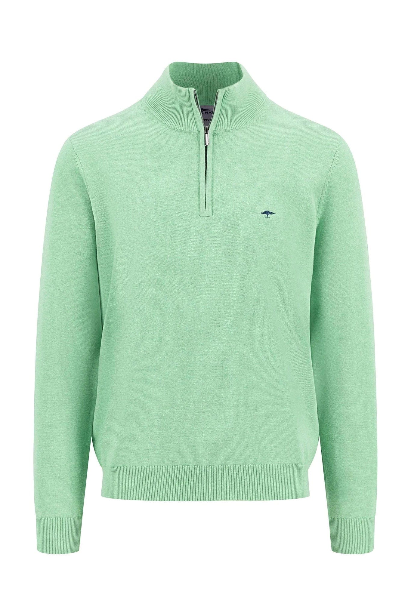 Fynch Hatton Superfine Cotton Quarter Zip Jumper - Turf Green