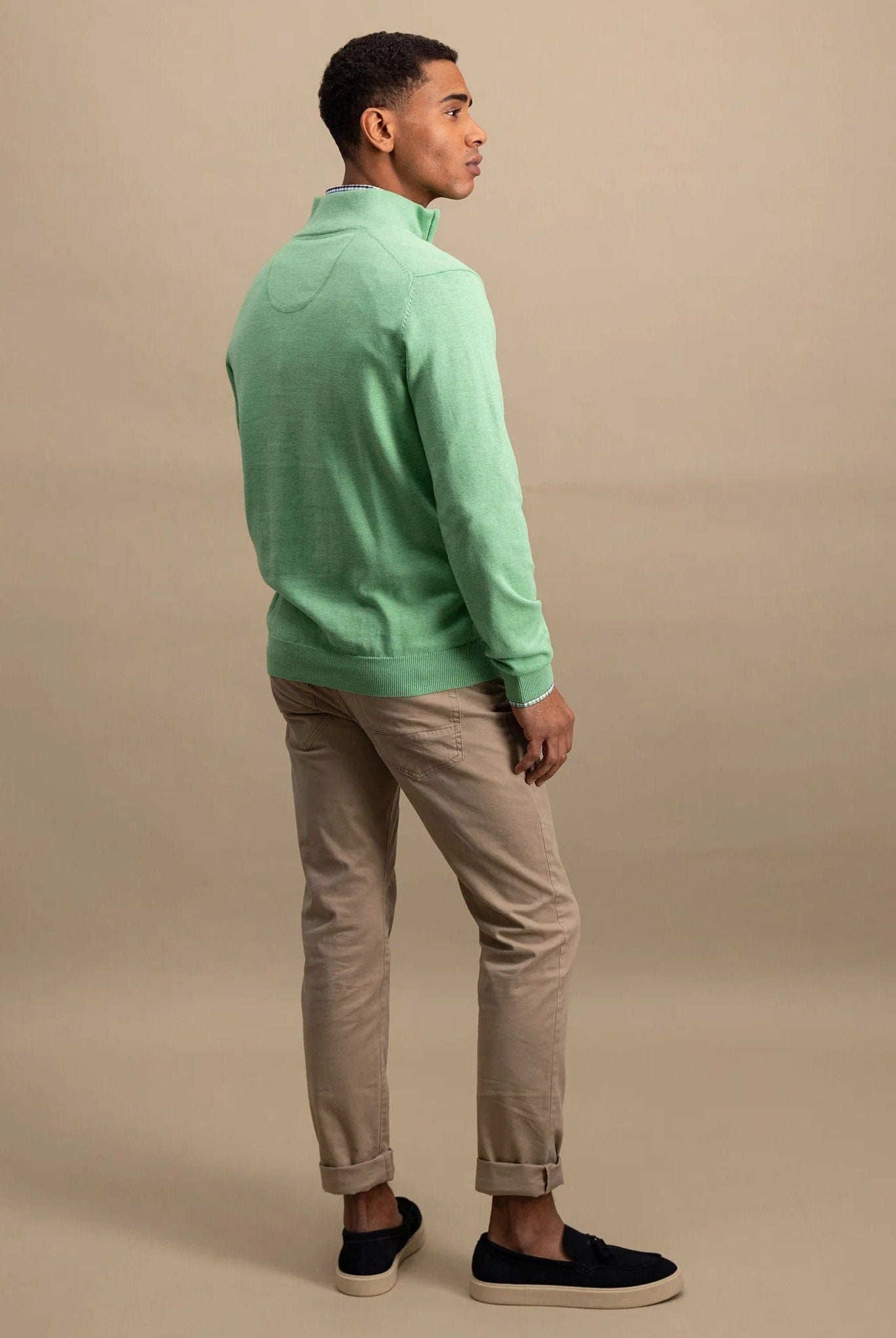 Fynch Hatton Superfine Cotton Quarter Zip Jumper - Turf Green