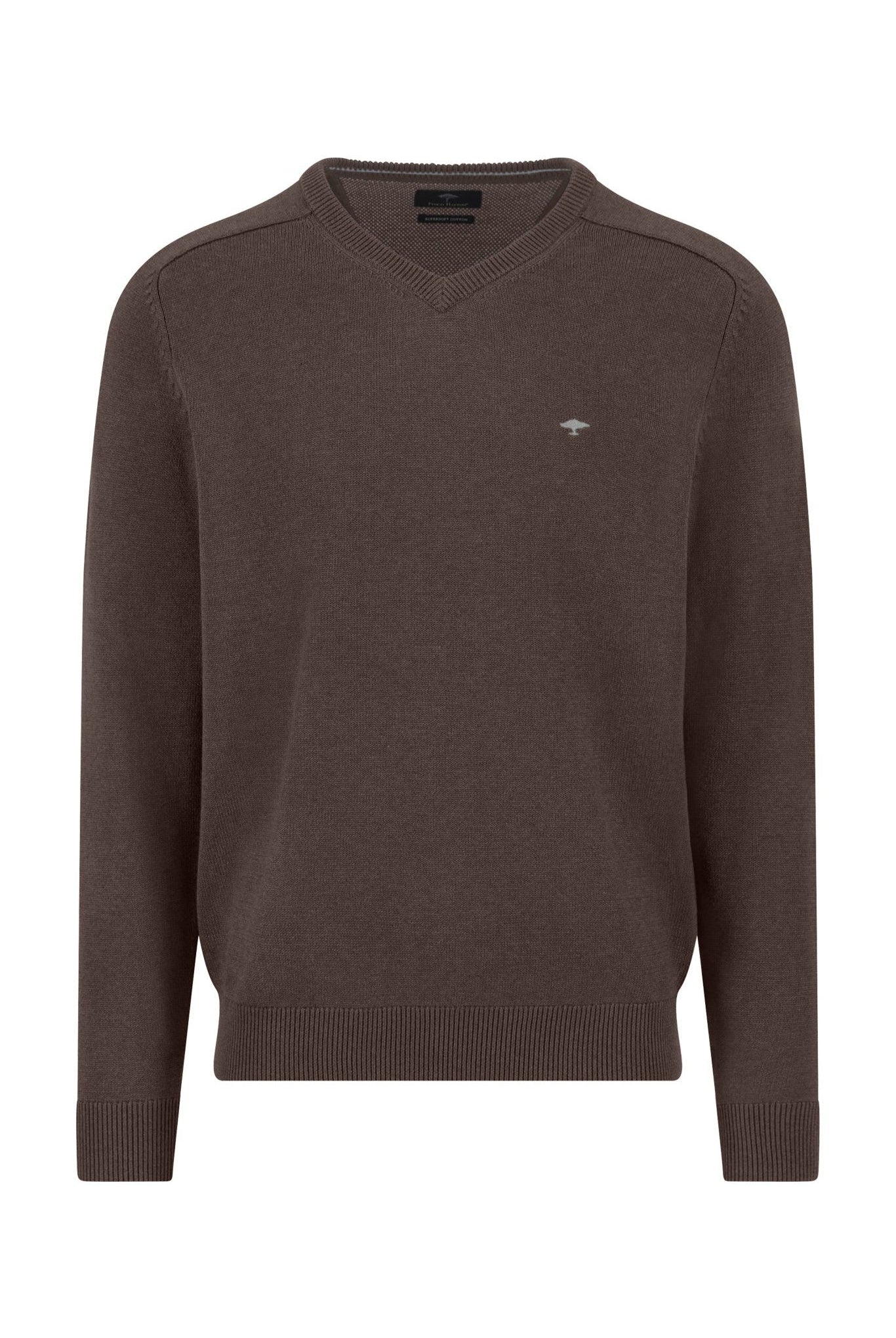 Fynch Hatton Supersoft Cotton V-Neck Jumper - Earth