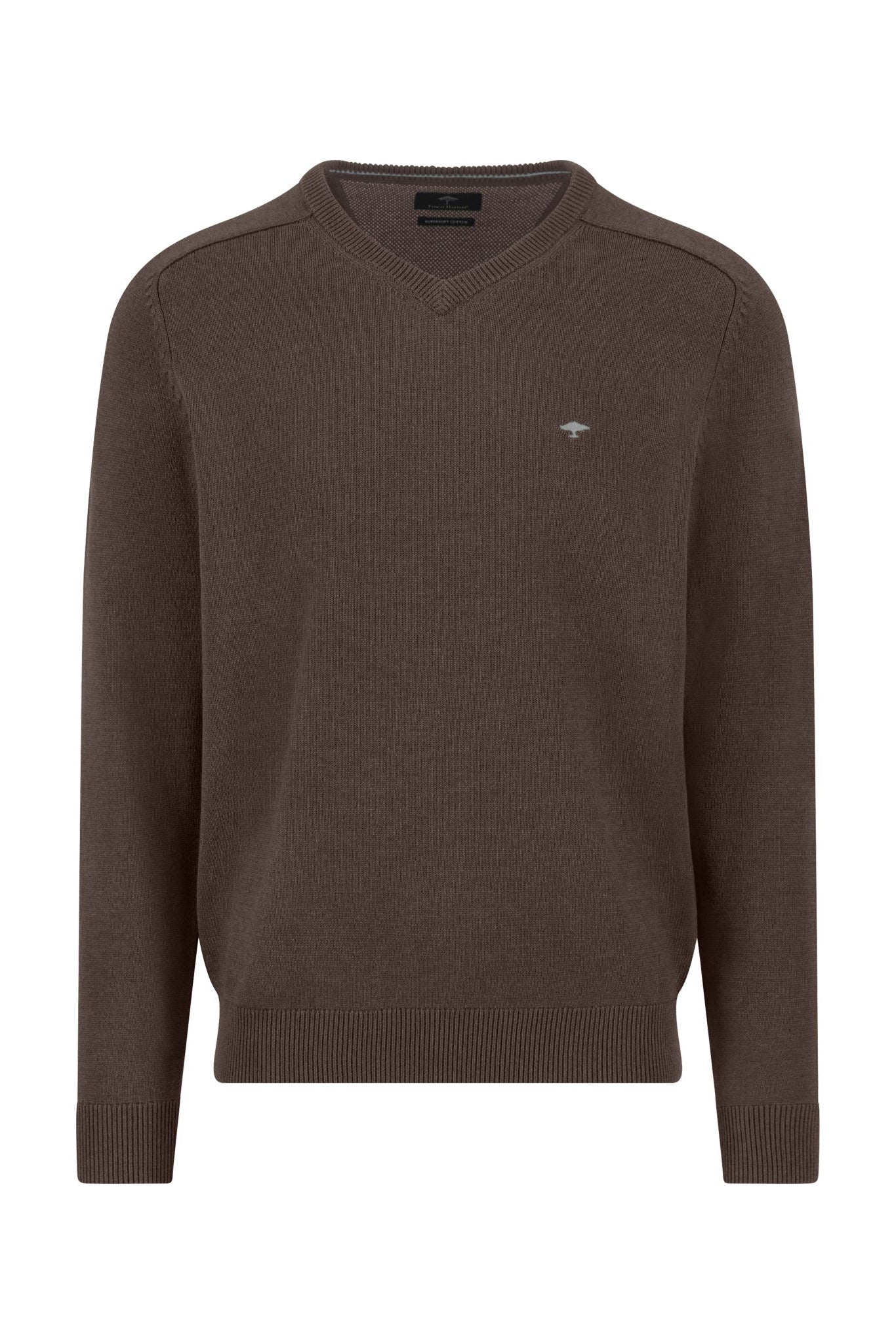 Fynch Hatton Supersoft Cotton V-Neck Jumper - Earth