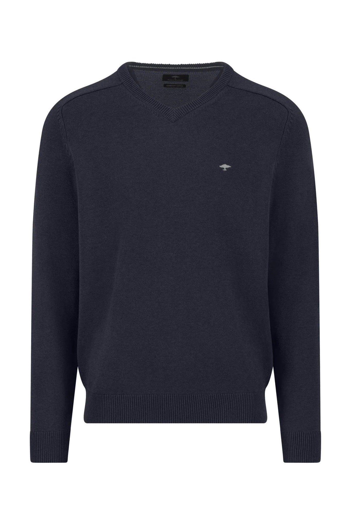 Fynch Hatton Supersoft Cotton V-Neck Jumper - Navy