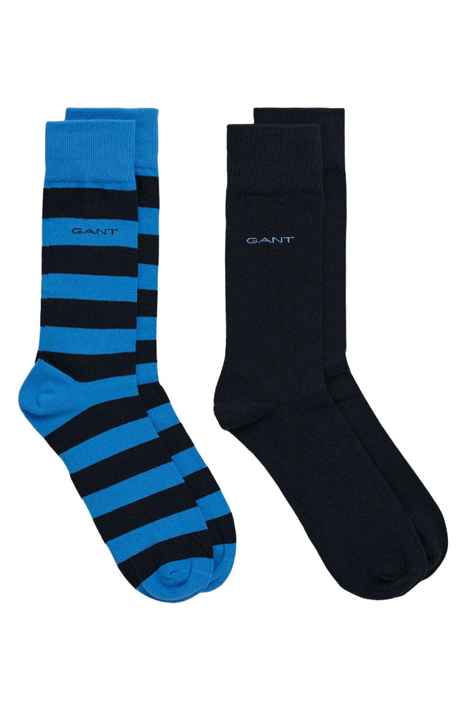 GANT 2 Pack Barstripe and Solid Socks - Day Blue
