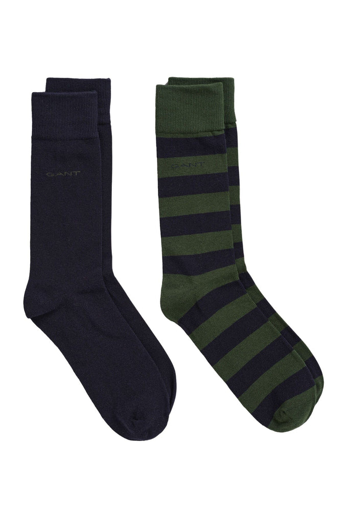 GANT 2 Pack Barstripe and Solid Socks - Storm Green