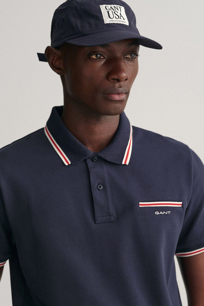 GANT 3-Colour Tipped Short Sleeve Polo Shirt - Evening Blue