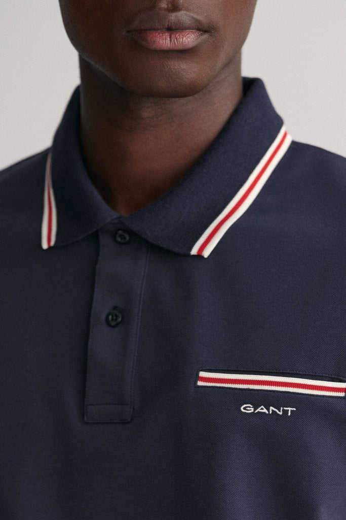 GANT 3-Colour Tipped Short Sleeve Polo Shirt - Evening Blue
