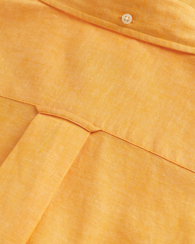 GANT Linen Mix Plain Regular Fit Short Sleeve Shirt - Medal Yellow