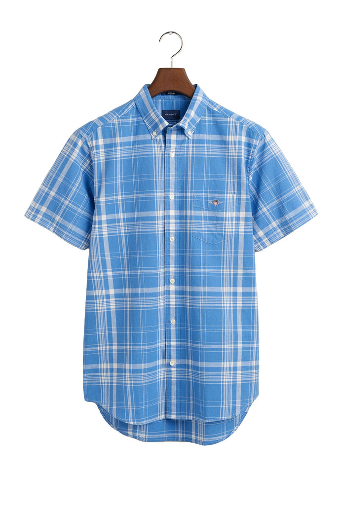 GANT Regular Fit Linen Check Short Sleeve Shirt - Day Blue