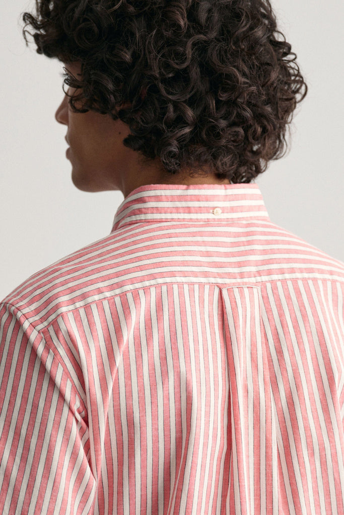 GANT Regular Fit Linen Mix Stripe Short Sleeve Shirt - Sunset Pink
