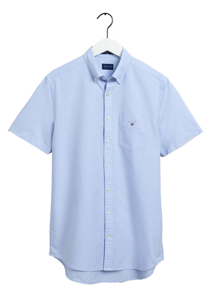GANT Regular Fit Plain Oxford Short Sleeve Shirt - Capri Blue