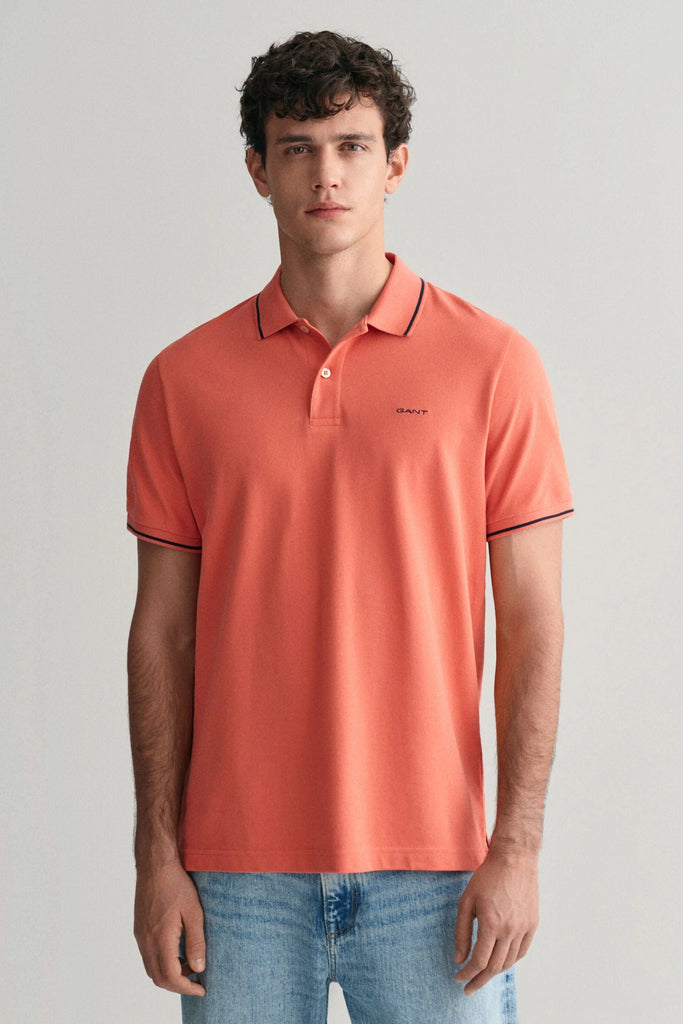 GANT Regular Fit Shield Tipping Pique Polo - Sunset Pink