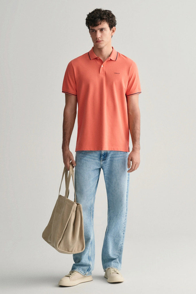 GANT Regular Fit Shield Tipping Pique Polo - Sunset Pink