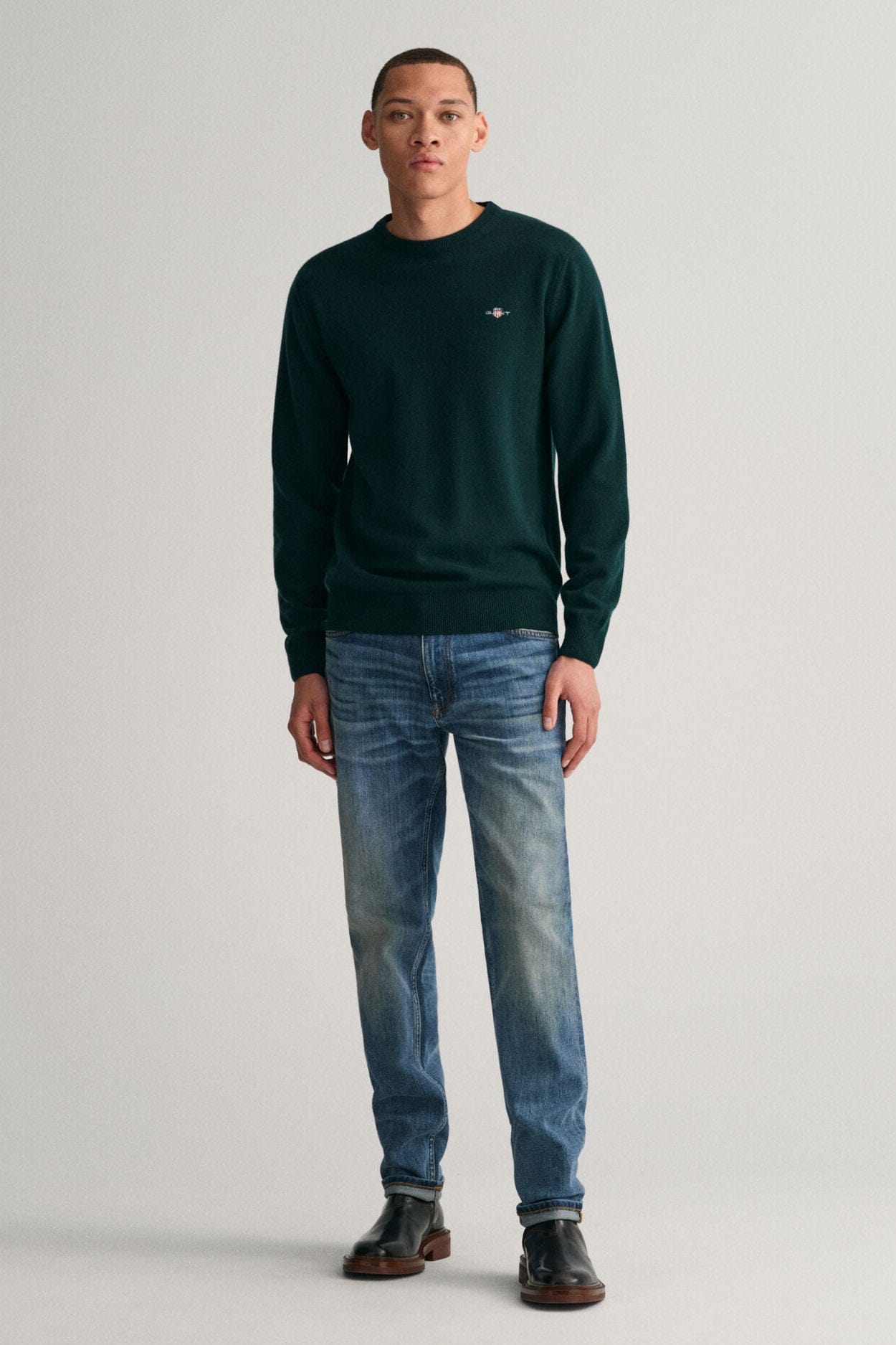 GANT Superfine Lambswool Crew Neck - Tartan Green