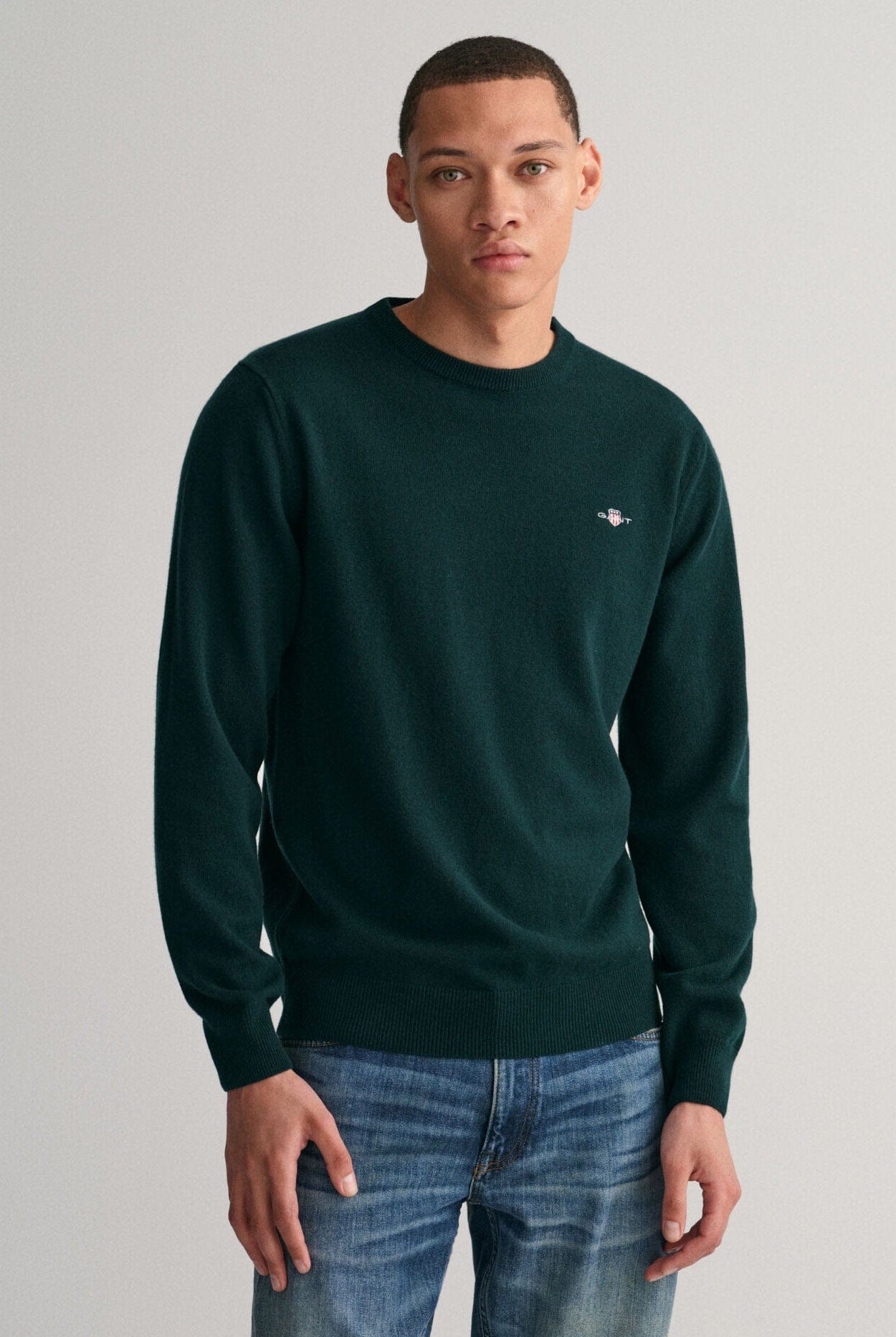 GANT Superfine Lambswool Crew Neck - Tartan Green