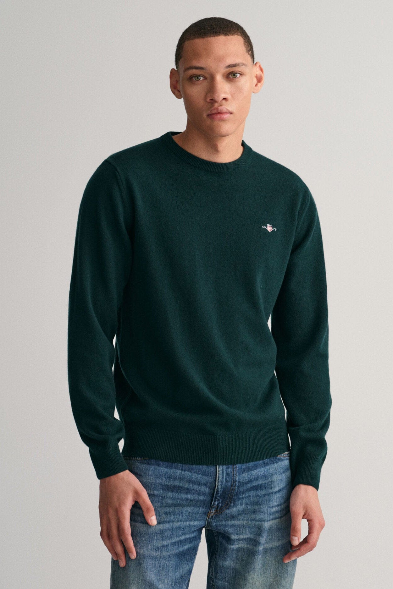 GANT Superfine Lambswool Crew Neck - Tartan Green