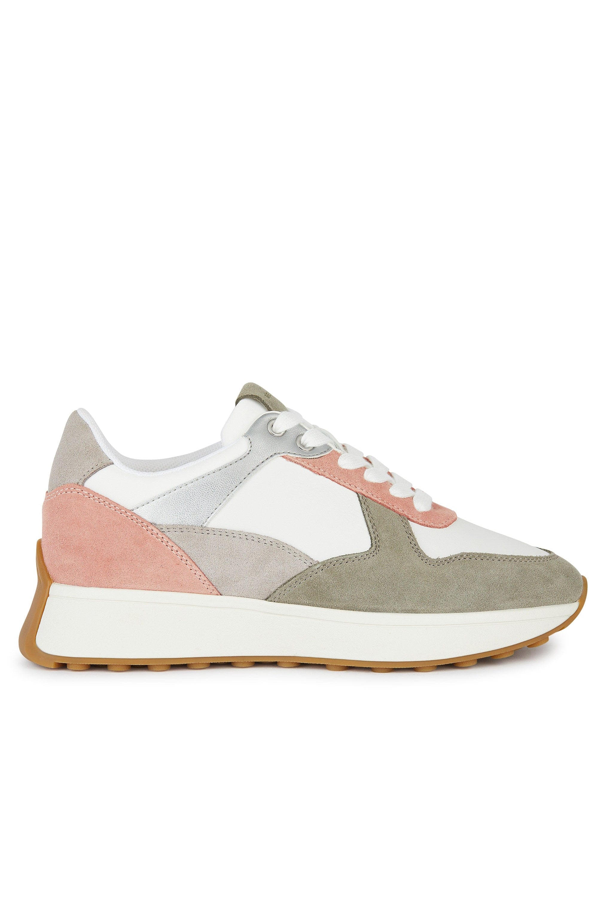 Geox Amabela Suede & Leather Trainers - White Combi