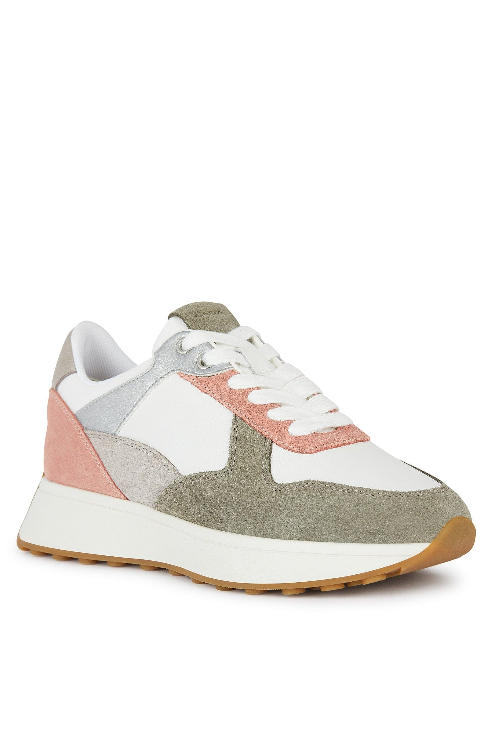 Geox Amabela Suede & Leather Trainers - White Combi