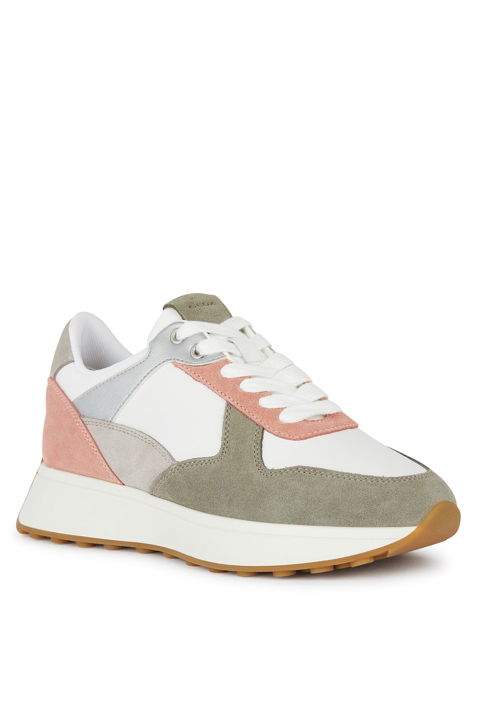 Geox Amabela Suede & Leather Trainers - White Combi