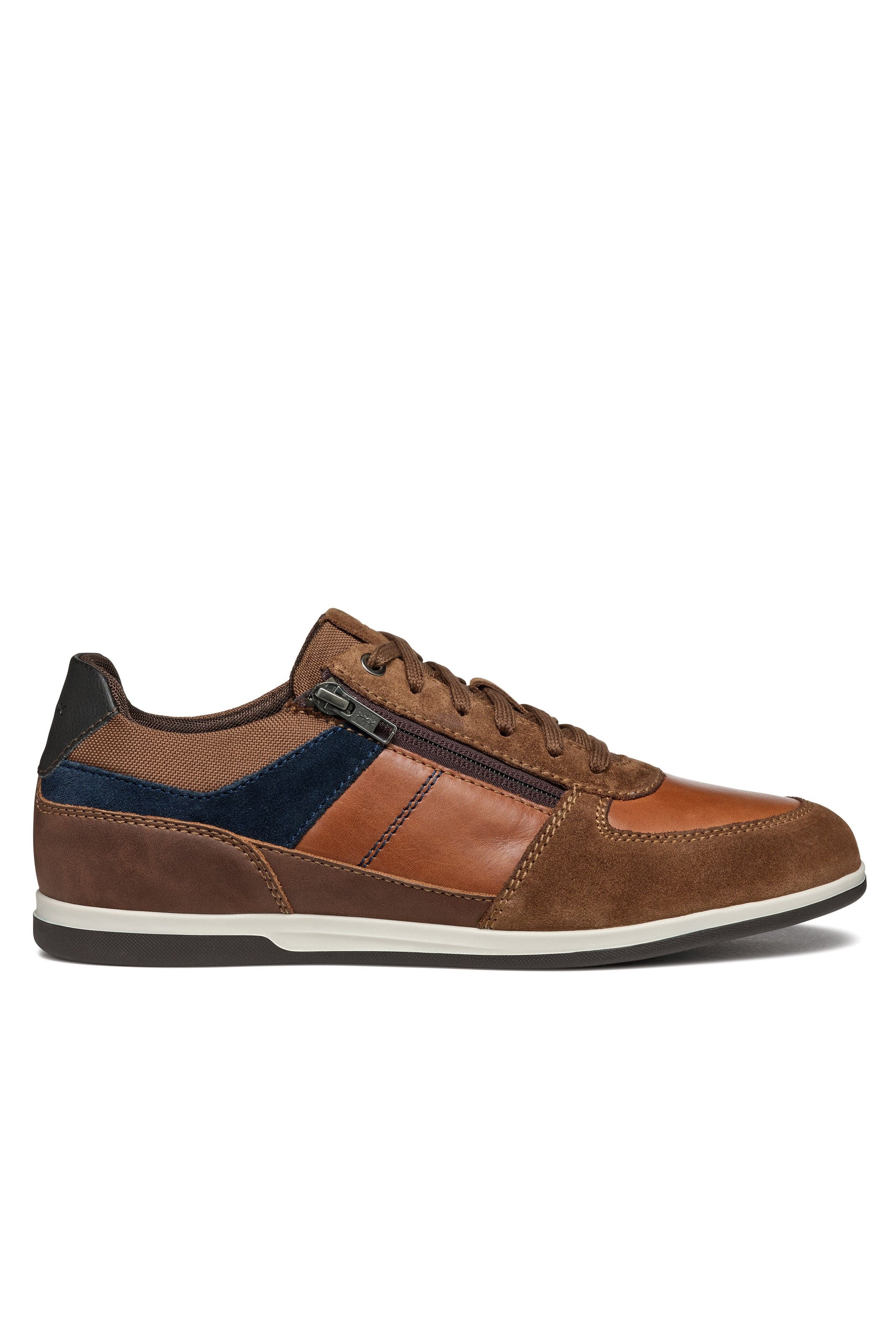 Geox Renan B Suede and Waxed Leather Trainers - Browncotto/Navy