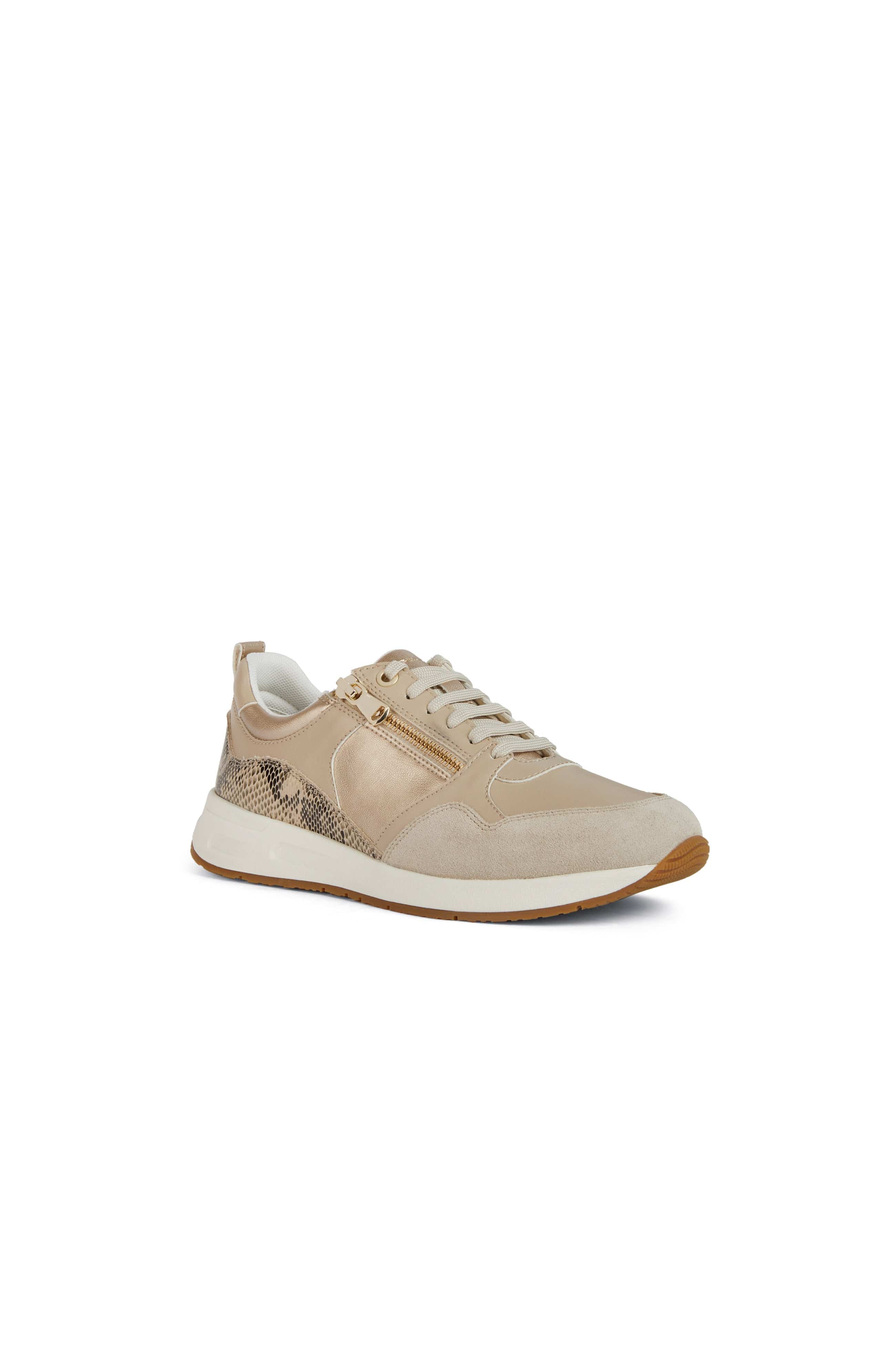 Geox Womens Bulmya Zip Detail Trainers - Light Gold/Light Taupe