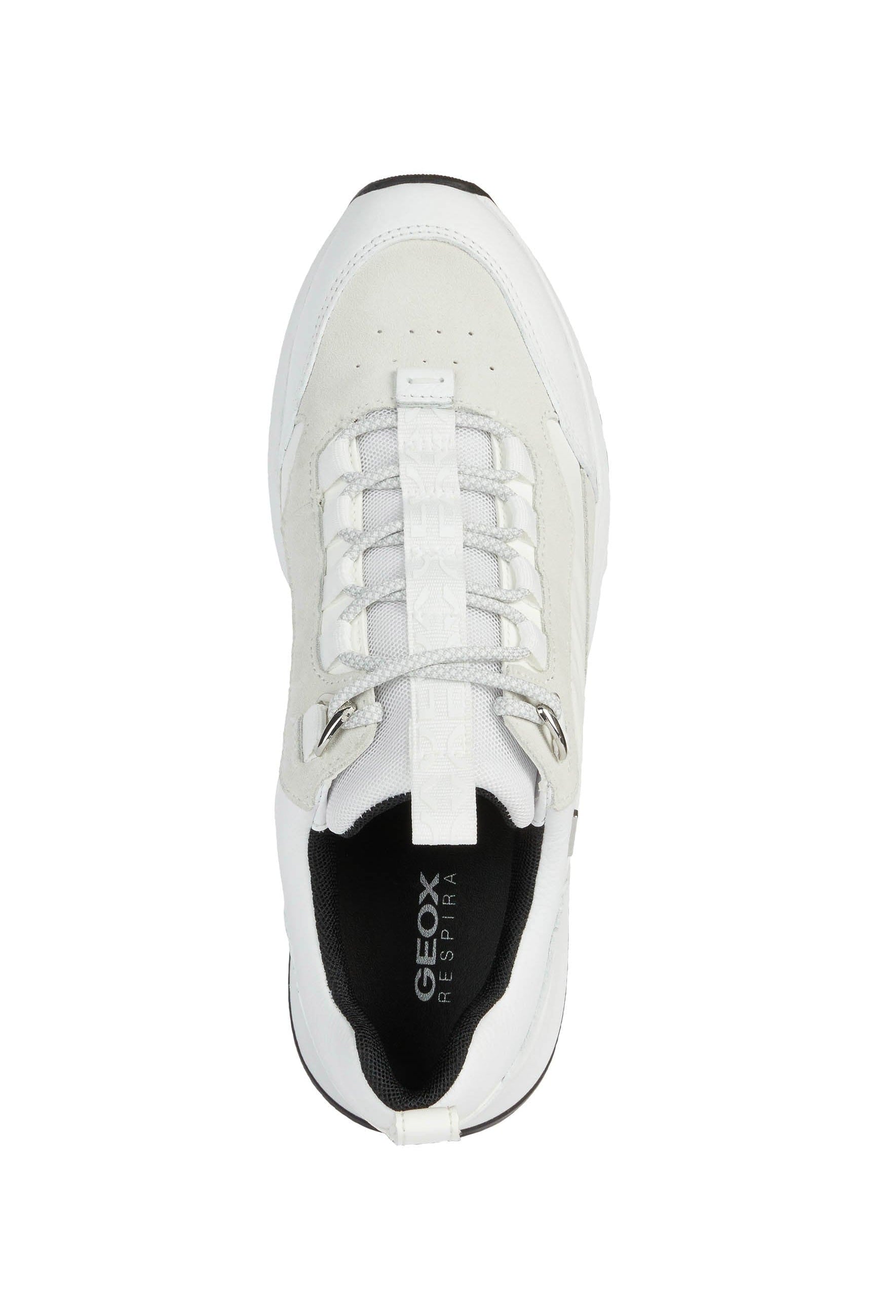 Geox Womens Falena ABX Tumbled Leather & Suede Trainers - White/Off White