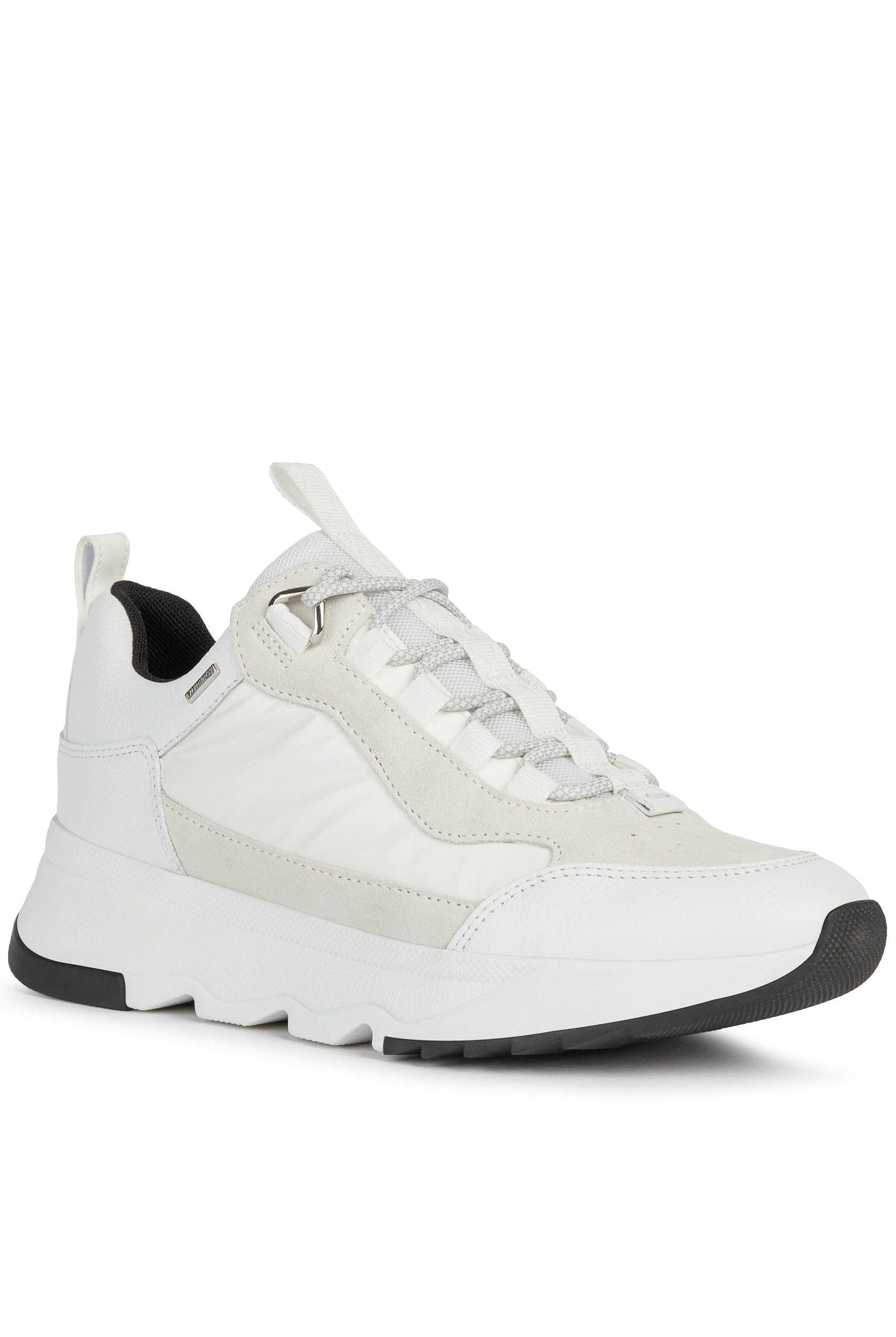 Geox Womens Falena ABX Tumbled Leather & Suede Trainers - White/Off White
