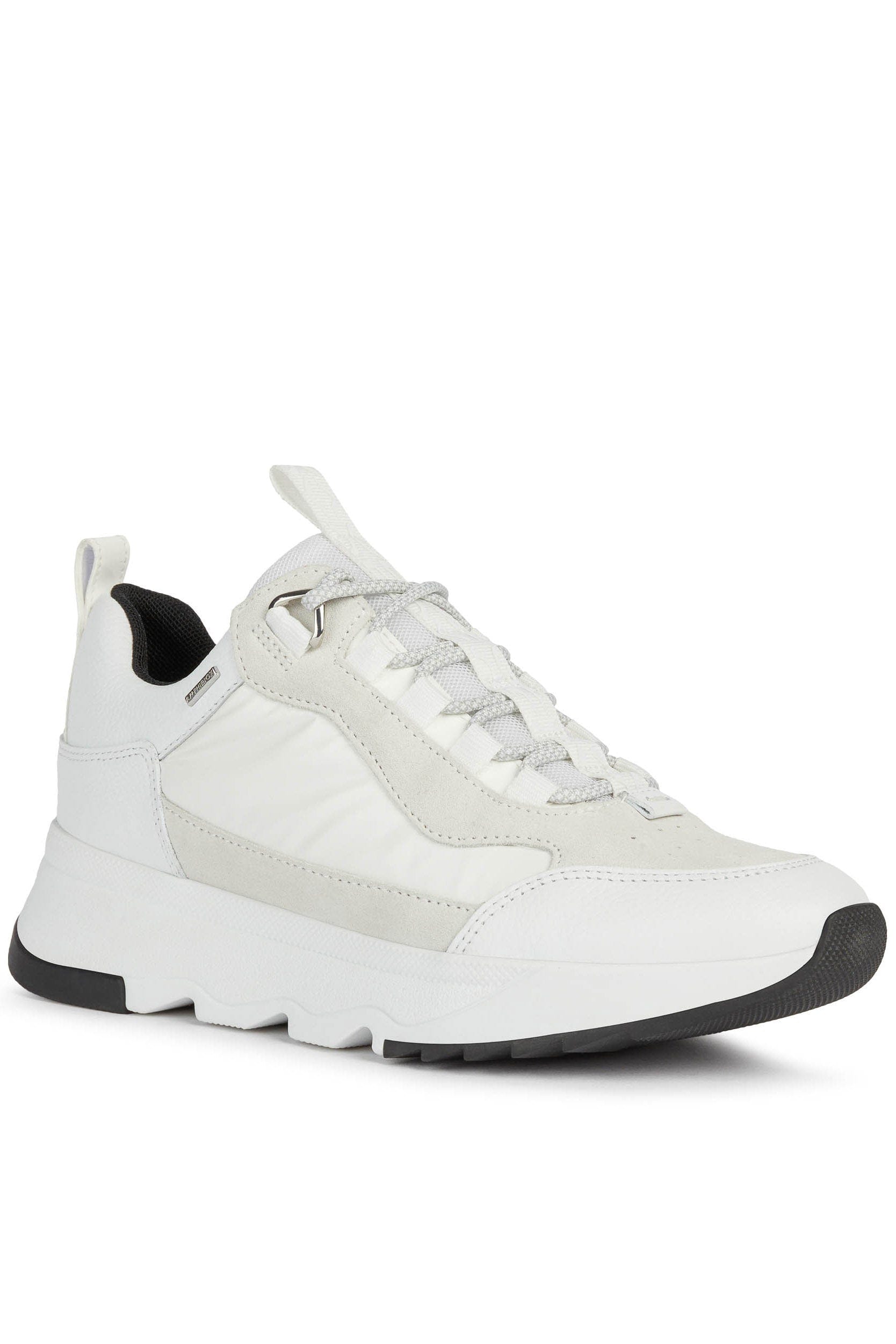 Geox Womens Falena ABX Tumbled Leather & Suede Trainers - White/Off White