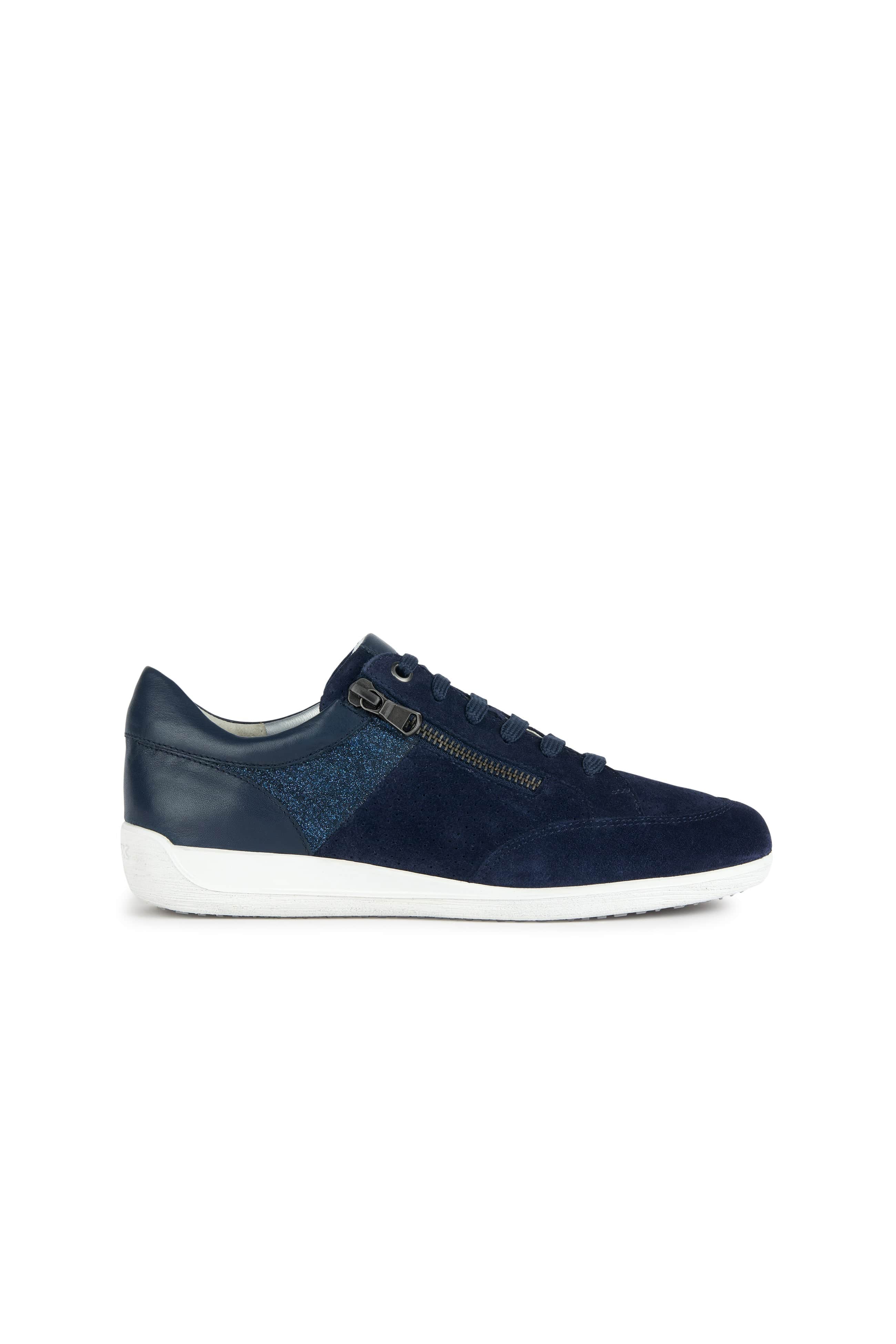 Geox Womens Myria Leather Lace up Trainers - Navy
