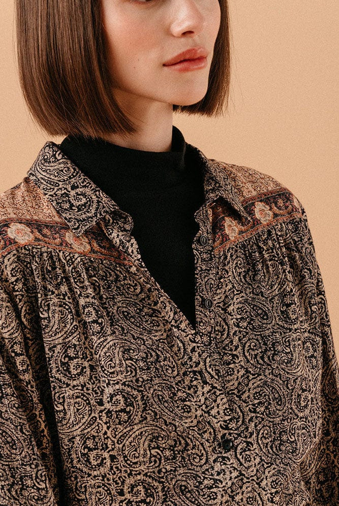 Grace & Mila Lovina Paisley Print Shirt - Noir