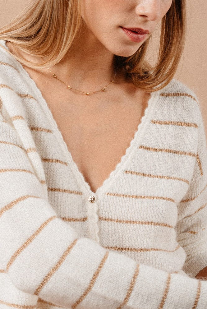 Grace & Mila Madisson Stripe Cardigan Jumper - Ecru