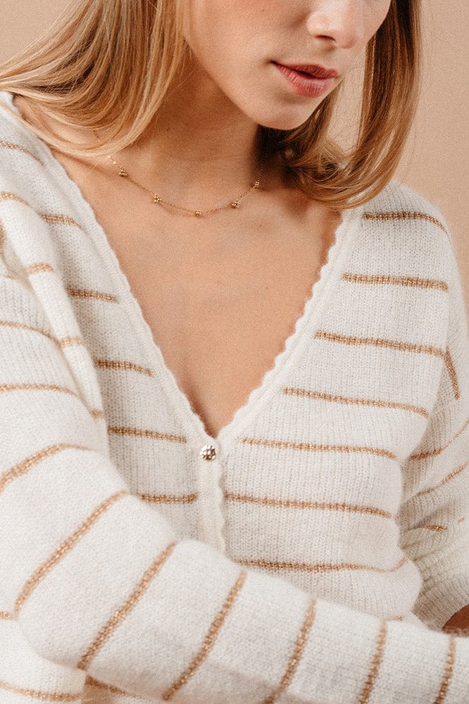 Grace & Mila Madisson Stripe Cardigan Jumper - Ecru