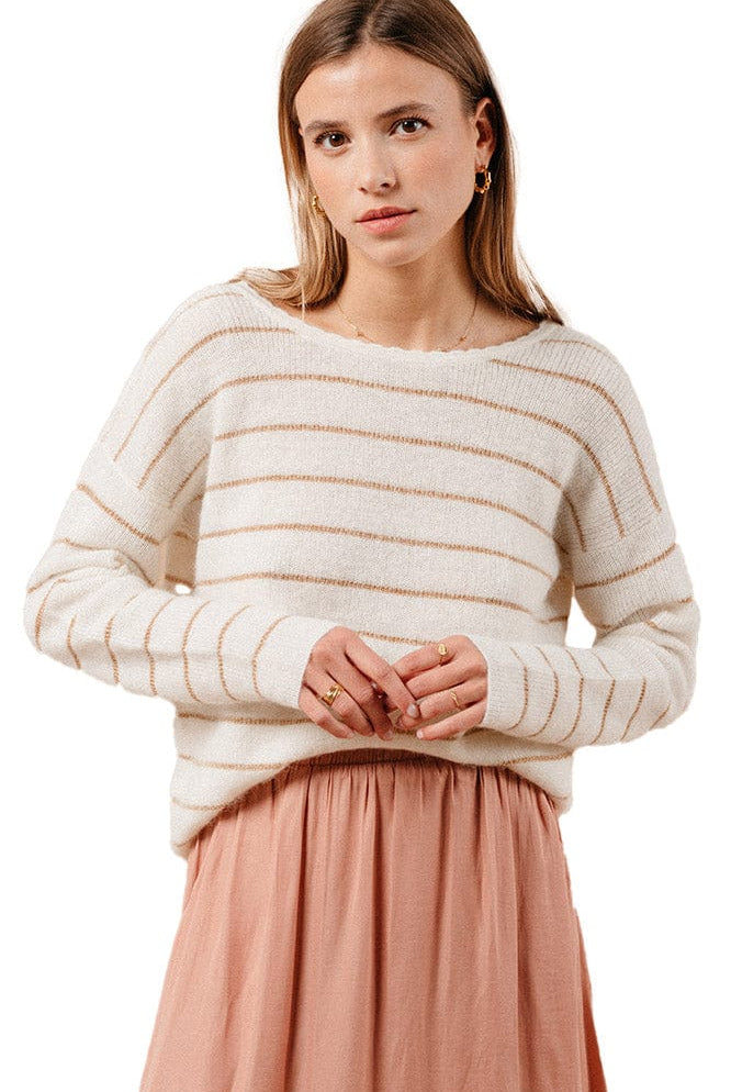 Grace & Mila Madisson Stripe Cardigan Jumper - Ecru