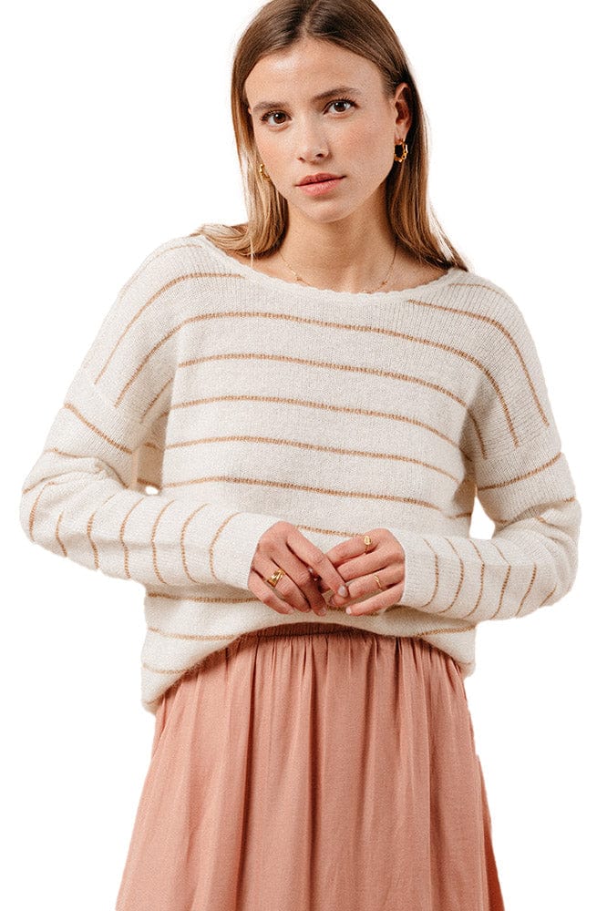 Grace & Mila Madisson Stripe Cardigan Jumper - Ecru