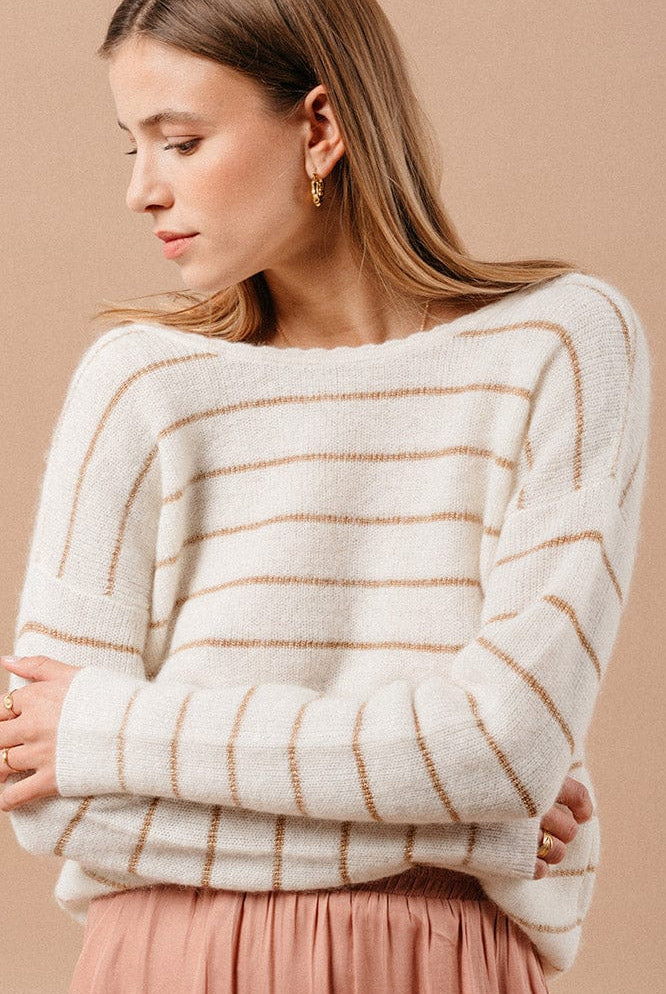 Grace & Mila Madisson Stripe Cardigan Jumper - Ecru