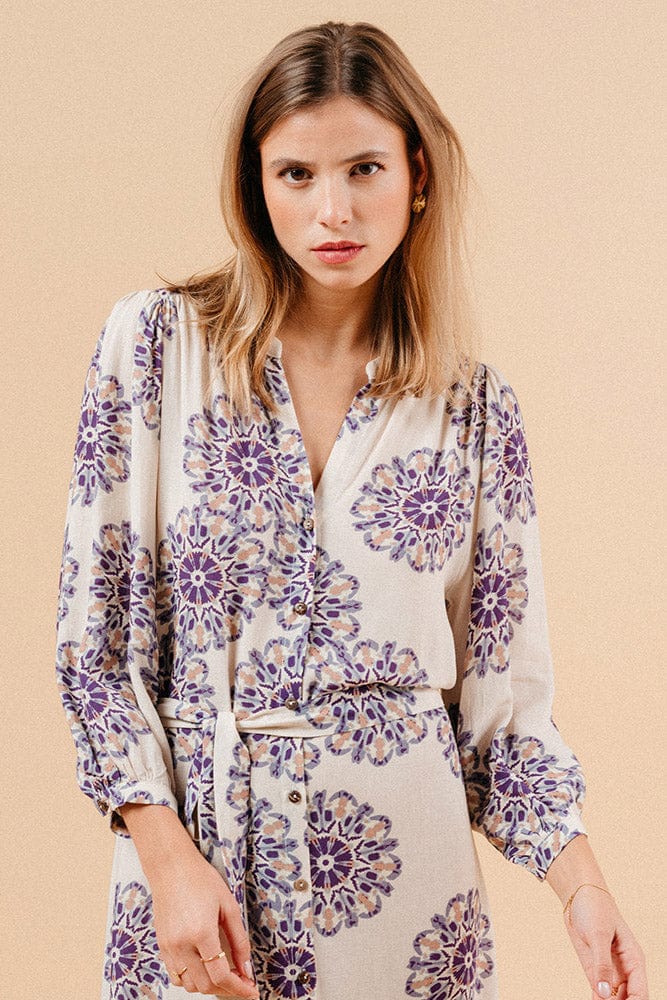 Grace & Mila Manille Printed Maxi Dress - Beige/Purple