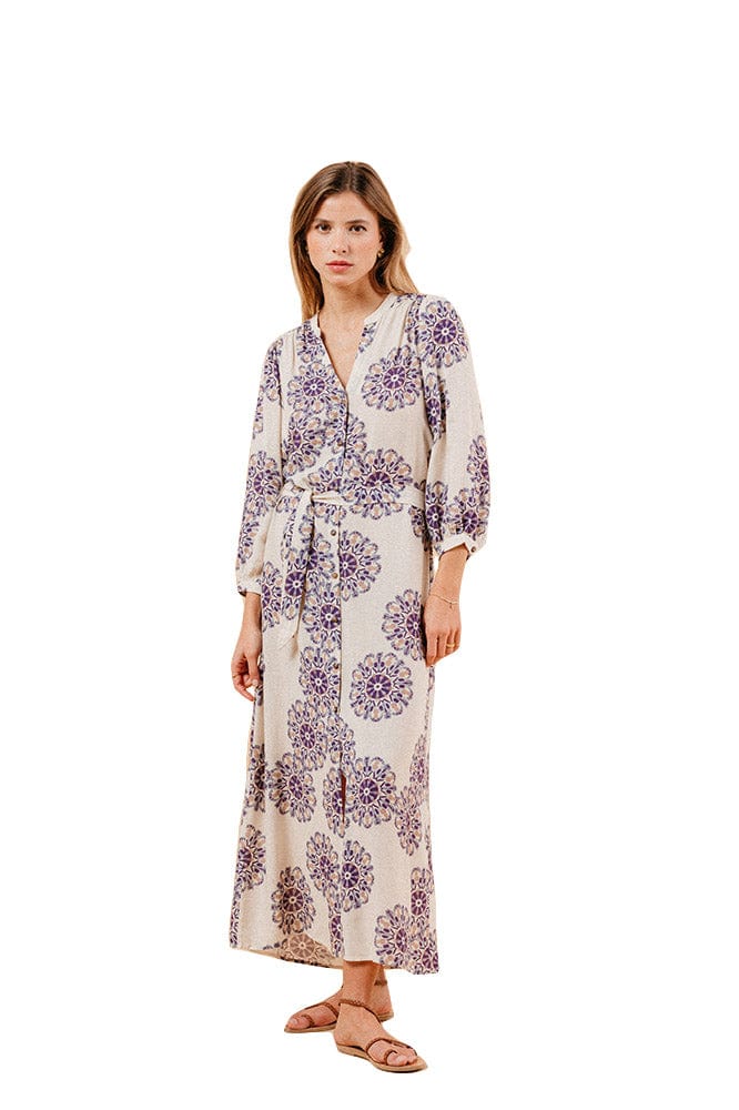 Grace & Mila Manille Printed Maxi Dress - Beige/Purple