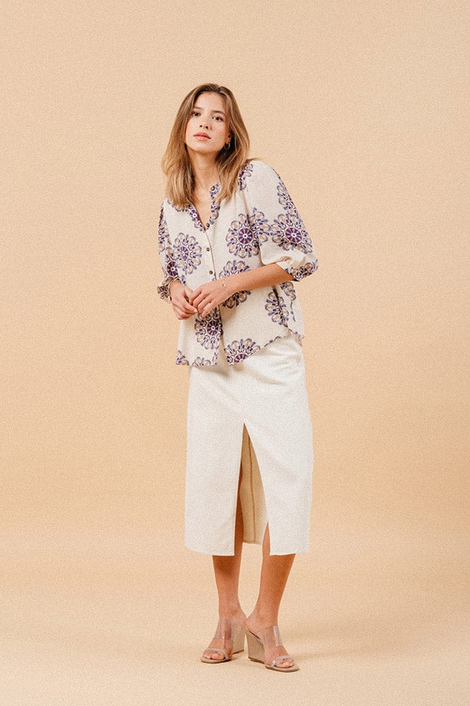 Grace & Mila Manoline Printed Blouse - Beige Purple