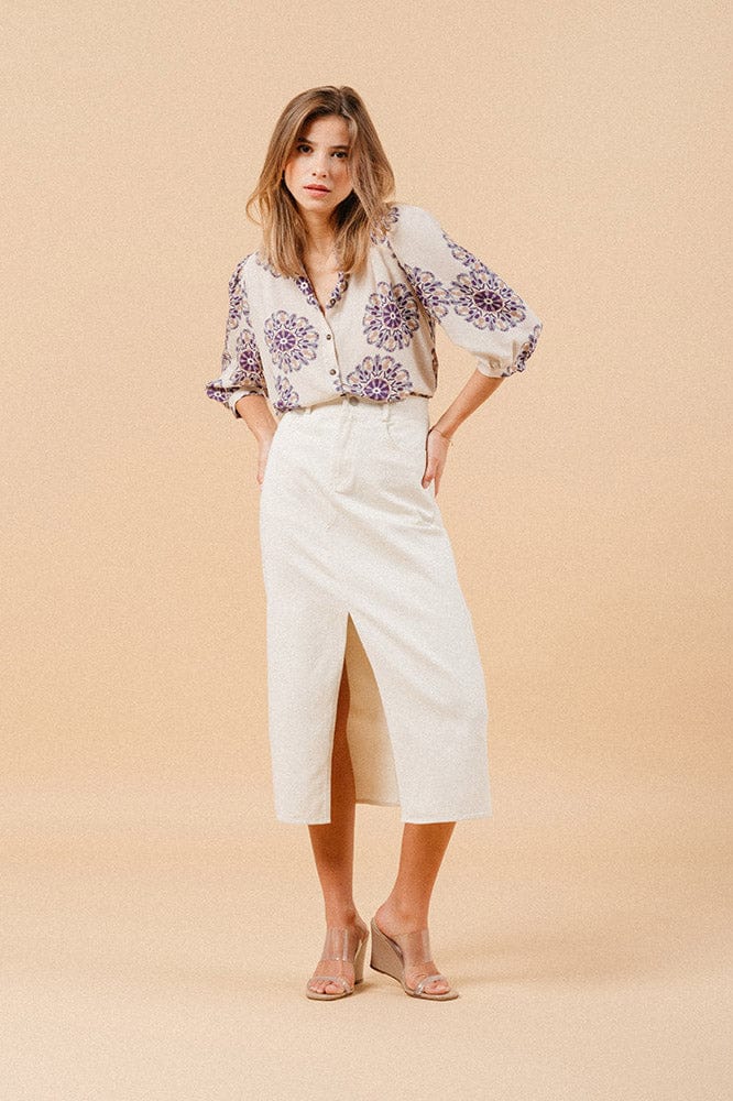 Grace & Mila Manoline Printed Blouse - Beige Purple