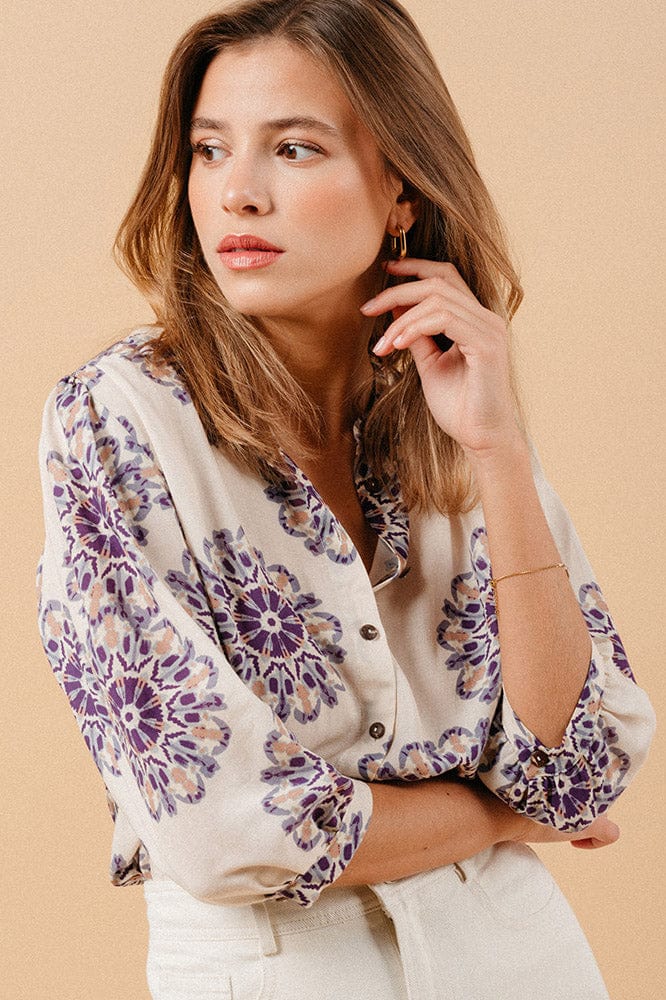 Grace & Mila Manoline Printed Blouse - Beige Purple