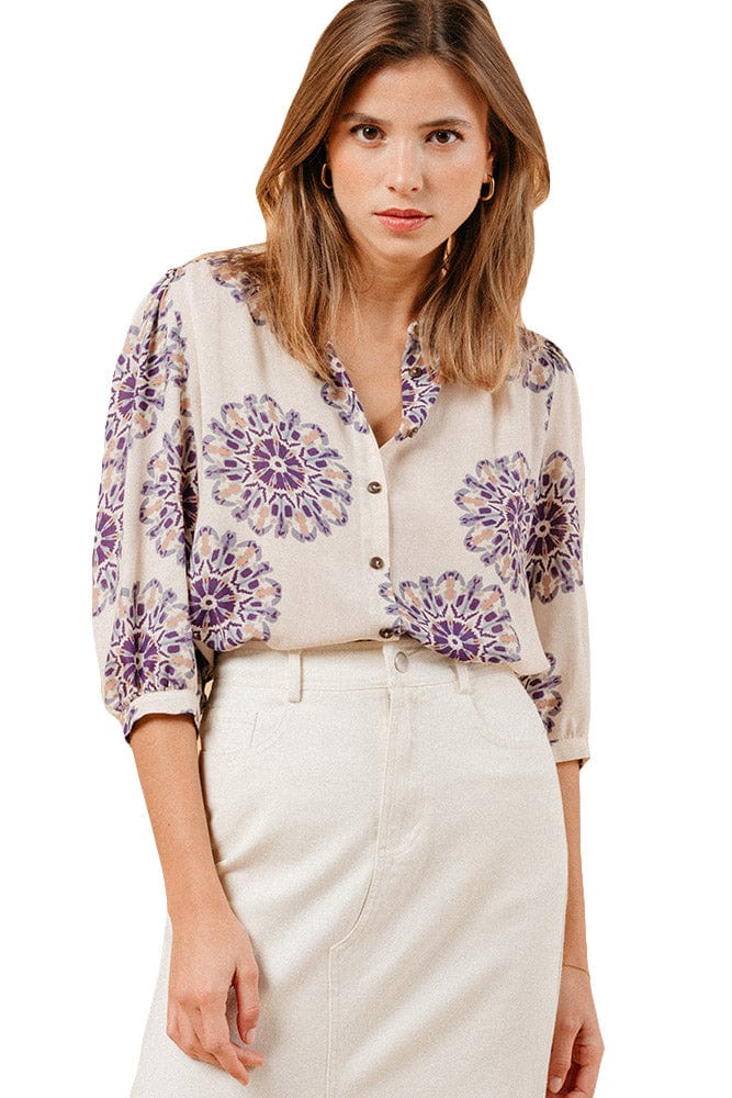 Grace & Mila Manoline Printed Blouse - Beige Purple