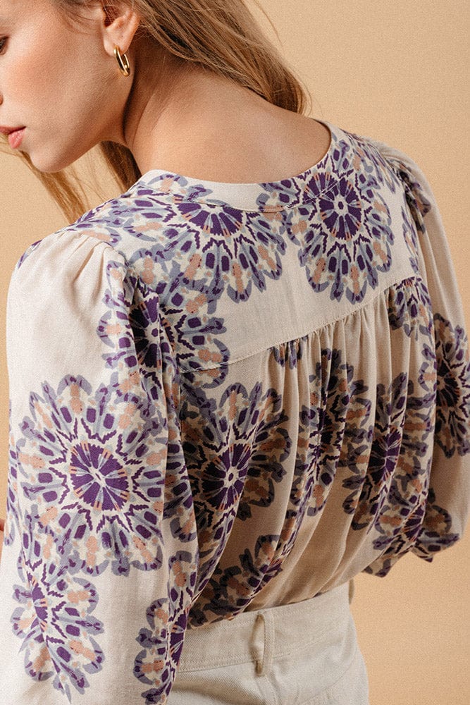 Grace & Mila Manoline Printed Blouse - Beige Purple