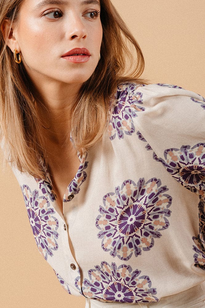 Grace & Mila Manoline Printed Blouse - Beige Purple