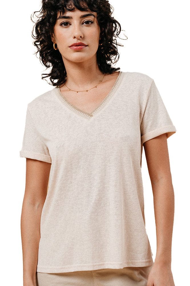 Grace & Mila Manuel V-Neck T-Shirt - Ecru