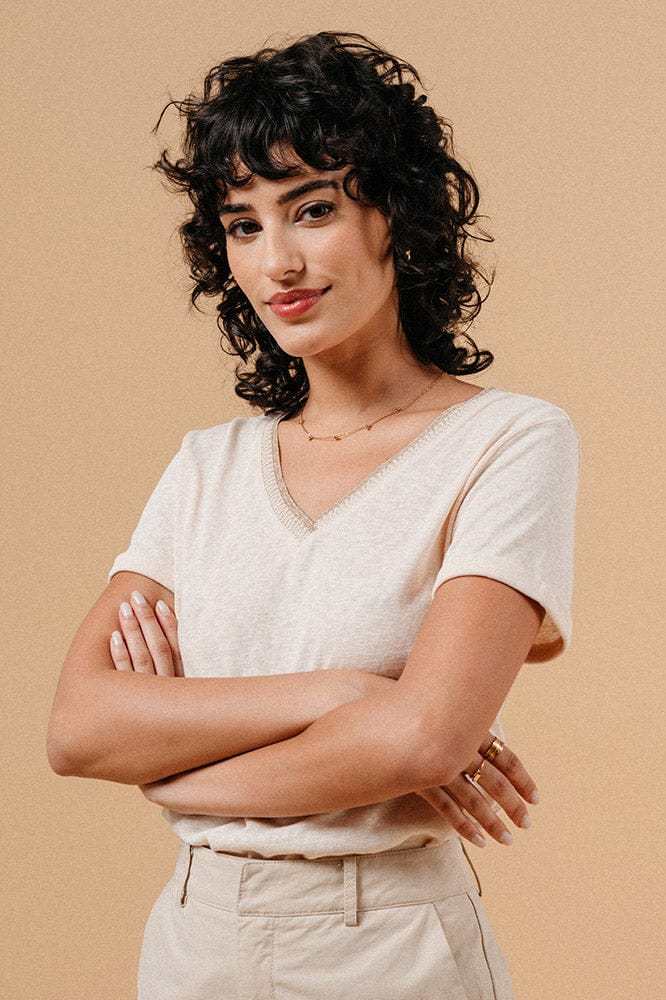 Grace & Mila Manuel V-Neck T-Shirt - Ecru